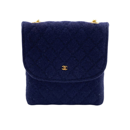 CHANEL Pouch cotton Navy Chained mini pouch Matrasse Women