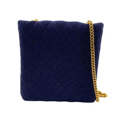 CHANEL Pouch cotton Navy Chained mini pouch Matrasse Women