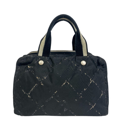 CHANEL Handbag Nylon, Canvas black Mini Boston Duffel bag Travel bag Grid pattern old travelline handbag Women