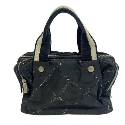 CHANEL Handbag Nylon, Canvas black Mini Boston Duffel bag Travel bag Grid pattern old travelline handbag Women