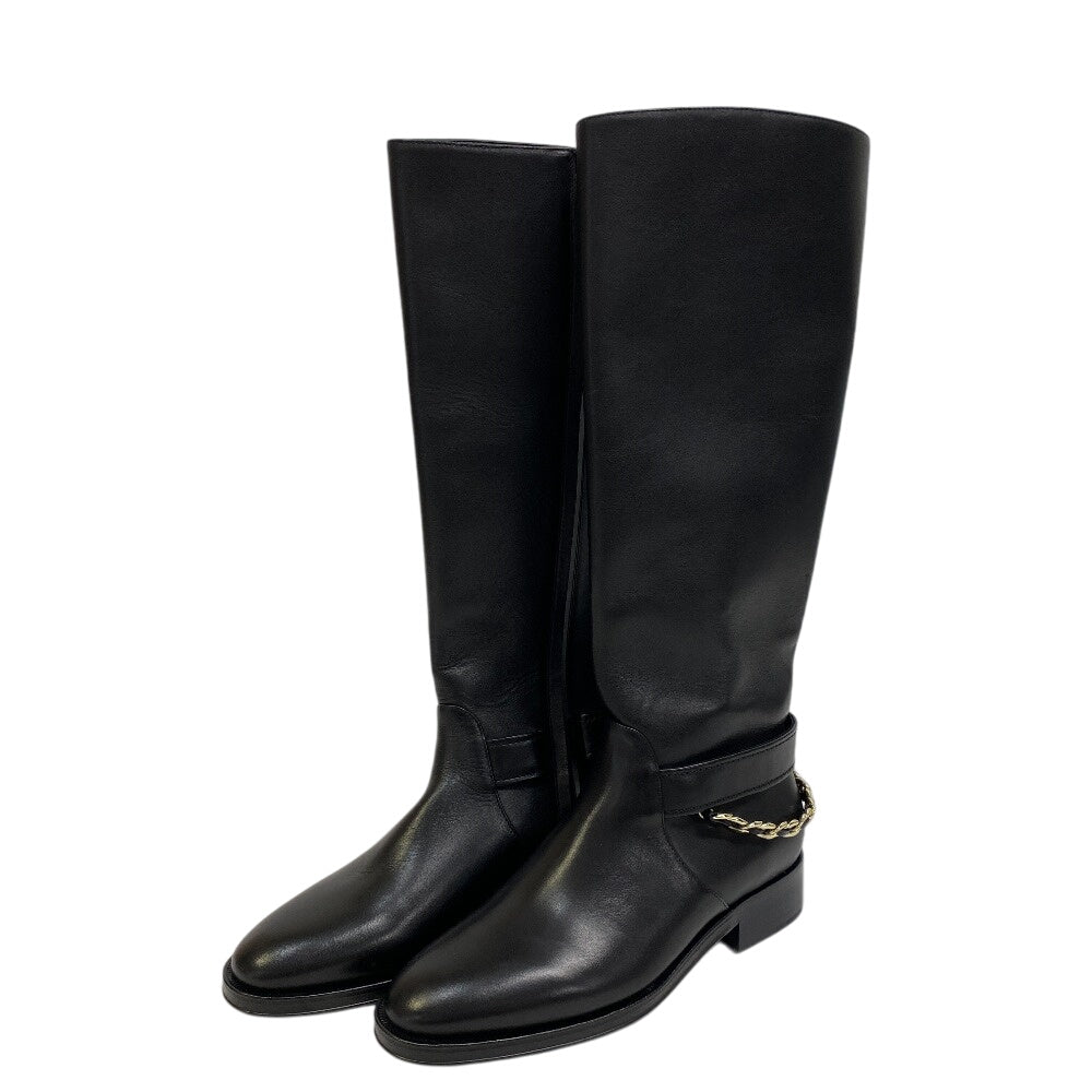 CHANEL boots G39171 leather black COCO Mark Long Boots Chain Women 38C