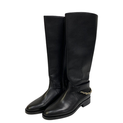 CHANEL boots G39171 leather black COCO Mark Long Boots Chain Women 38C