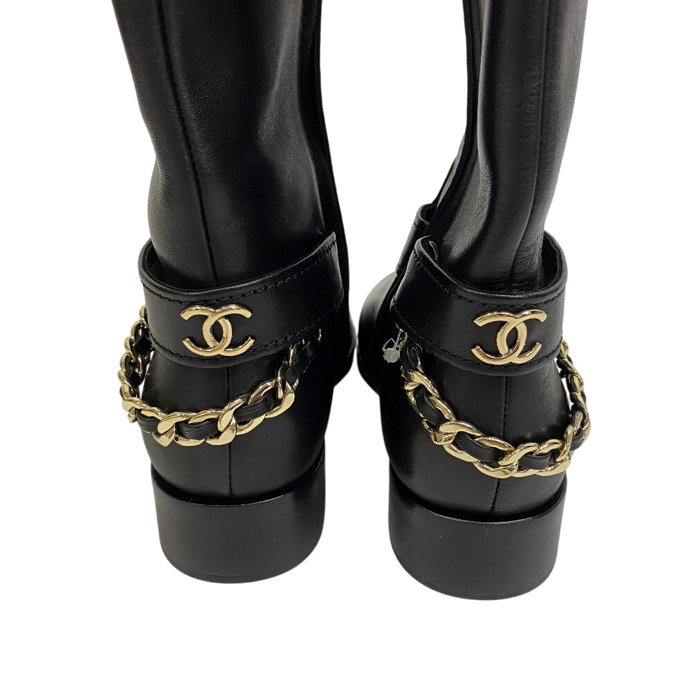 CHANEL boots G39171 leather black COCO Mark Long Boots Chain Women 38C