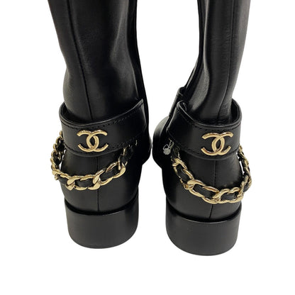 CHANEL boots G39171 leather black COCO Mark Long Boots Chain Women 38C