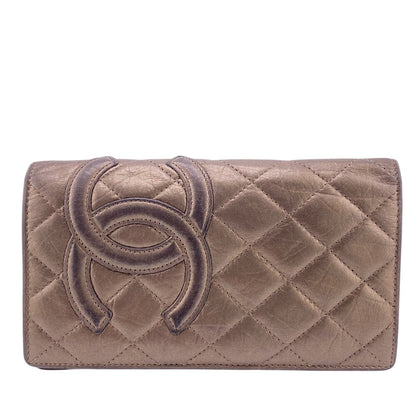 CHANEL Long Wallet Purse A26717 leather gold Bifold Wallet COCO Mark Metallic Cambon Women