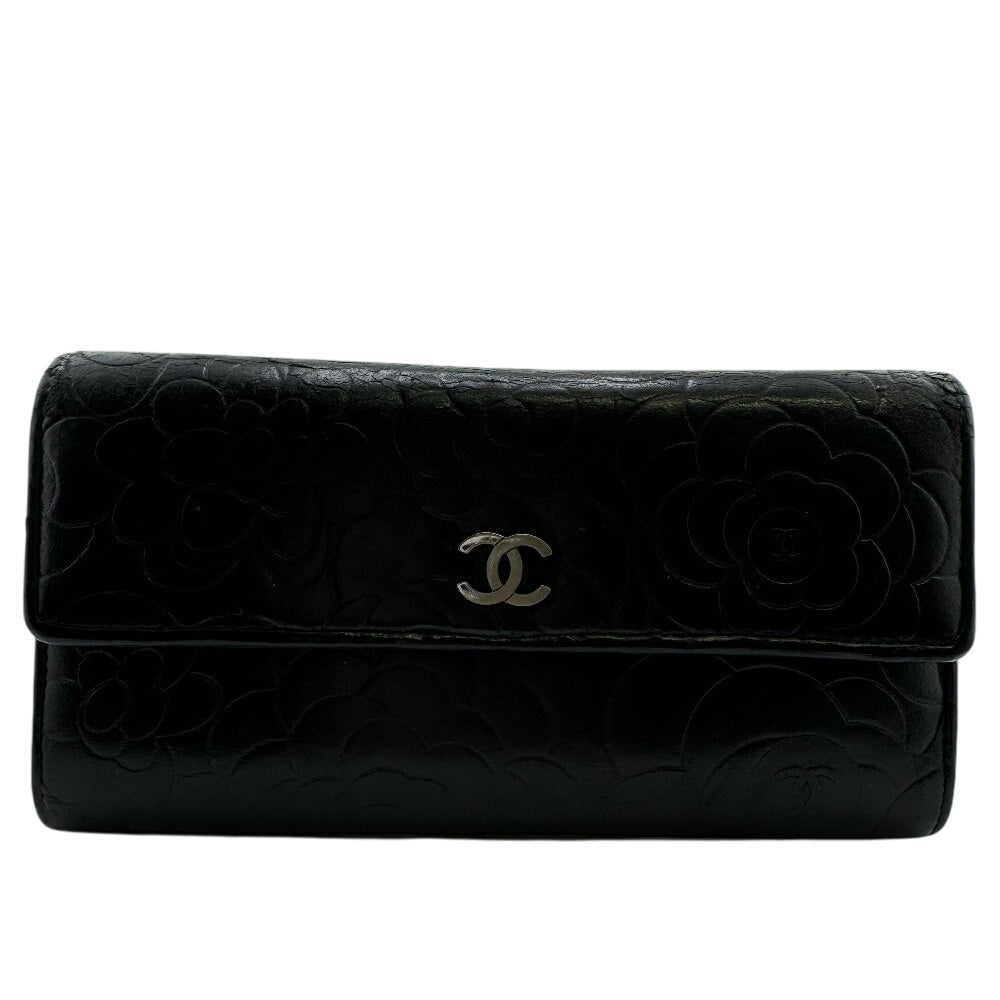 CHANEL Long Wallet Purse A82283 leather black COCO Mark Bifold Wallet Long Wallet Flap Camelia Women