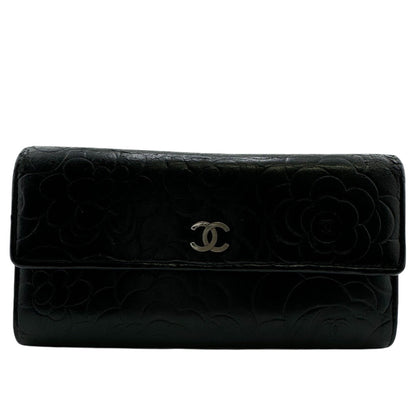CHANEL Long Wallet Purse A82283 leather black COCO Mark Bifold Wallet Long Wallet Flap Camelia Women
