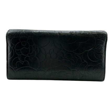 CHANEL Long Wallet Purse A82283 leather black COCO Mark Bifold Wallet Long Wallet Flap Camelia Women