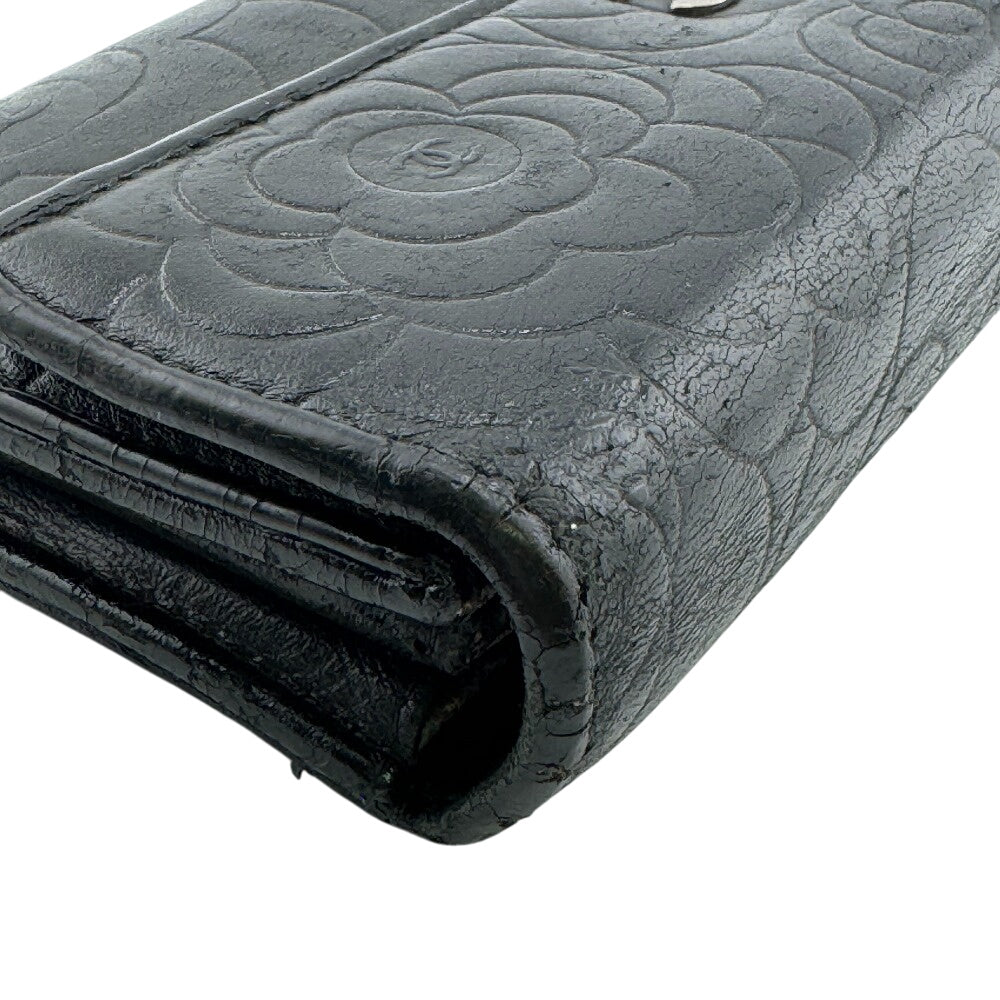 CHANEL Long Wallet Purse A82283 leather black COCO Mark Bifold Wallet Long Wallet Flap Camelia Women