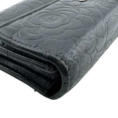 CHANEL Long Wallet Purse A82283 leather black COCO Mark Bifold Wallet Long Wallet Flap Camelia Women