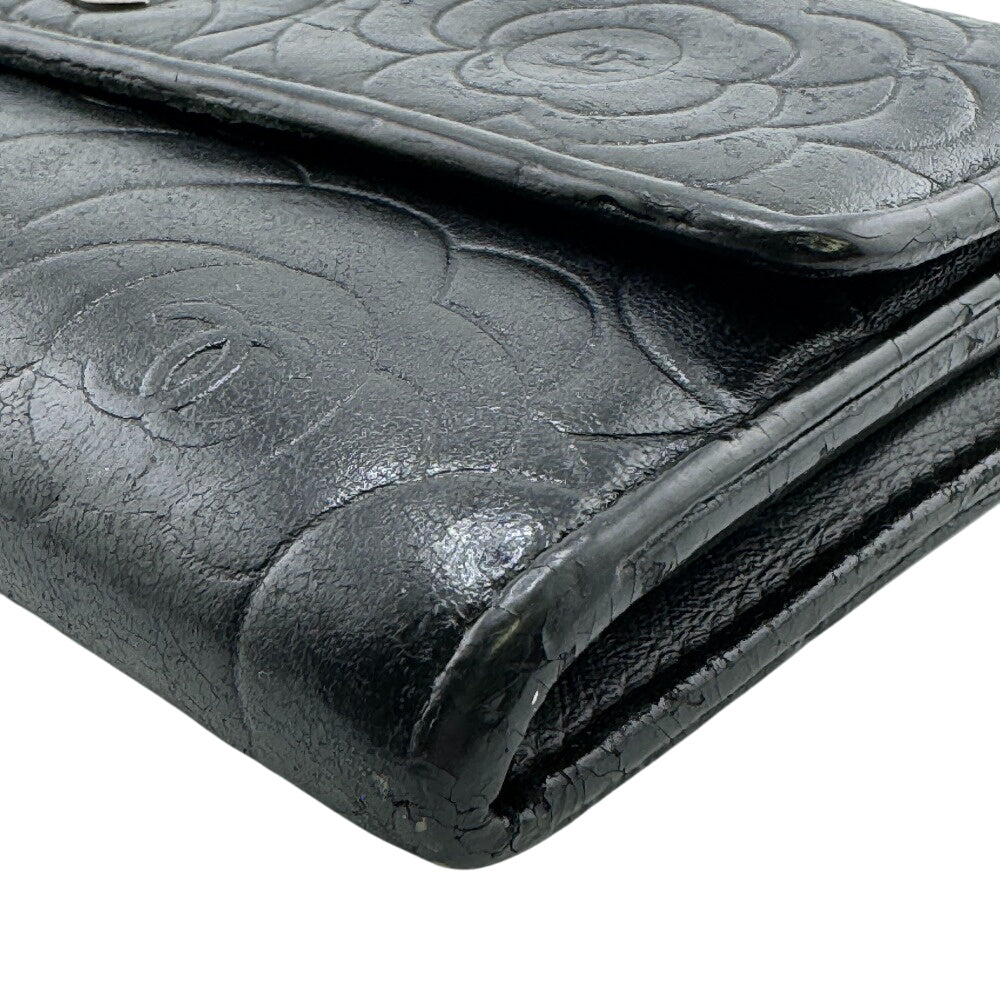 CHANEL Long Wallet Purse A82283 leather black COCO Mark Bifold Wallet Long Wallet Flap Camelia Women