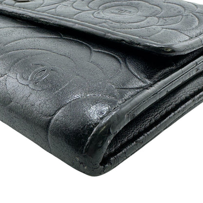 CHANEL Long Wallet Purse A82283 leather black COCO Mark Bifold Wallet Long Wallet Flap Camelia Women