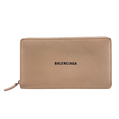 BALENCIAGA Long Wallet Purse 594317 leather beige Zip Around Cash Continental Wallet logo Women(Unisex)