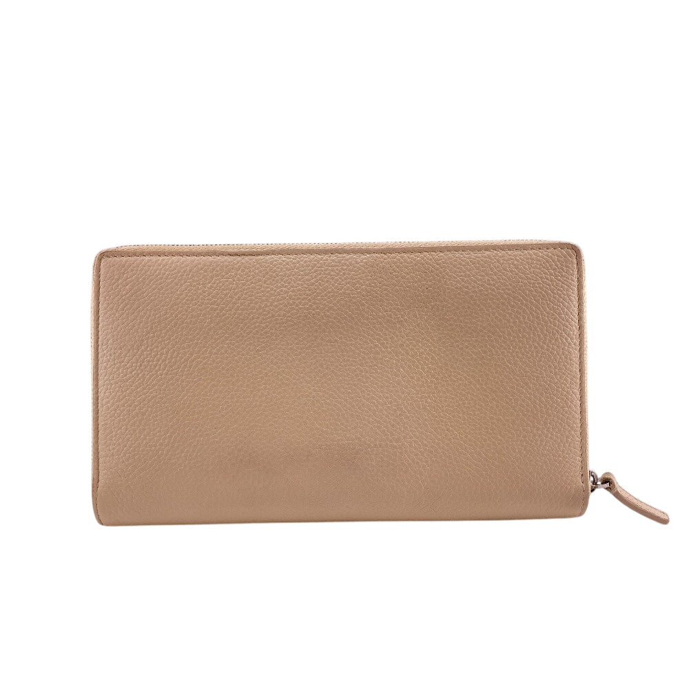 BALENCIAGA Long Wallet Purse 594317 leather beige Zip Around Cash Continental Wallet logo Women(Unisex)