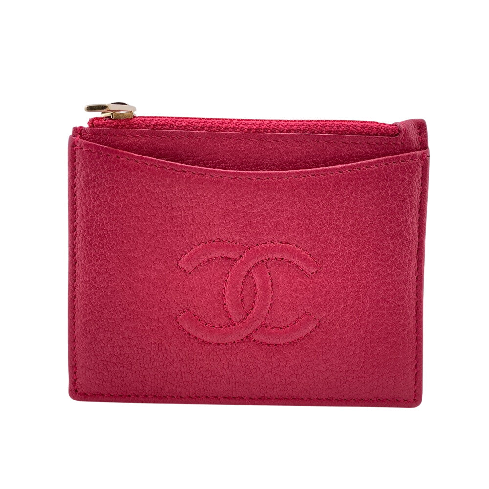 CHANEL Coin case leather pink Fragment case Card Case COCO Mark Women