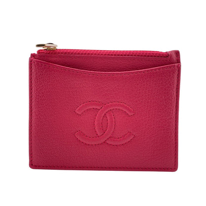 CHANEL Coin case leather pink Fragment case Card Case COCO Mark Women