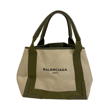 BALENCIAGA Tote Bag 339933 Canvas, Calfskin Khaki green navy cabas small Women(Unisex)
