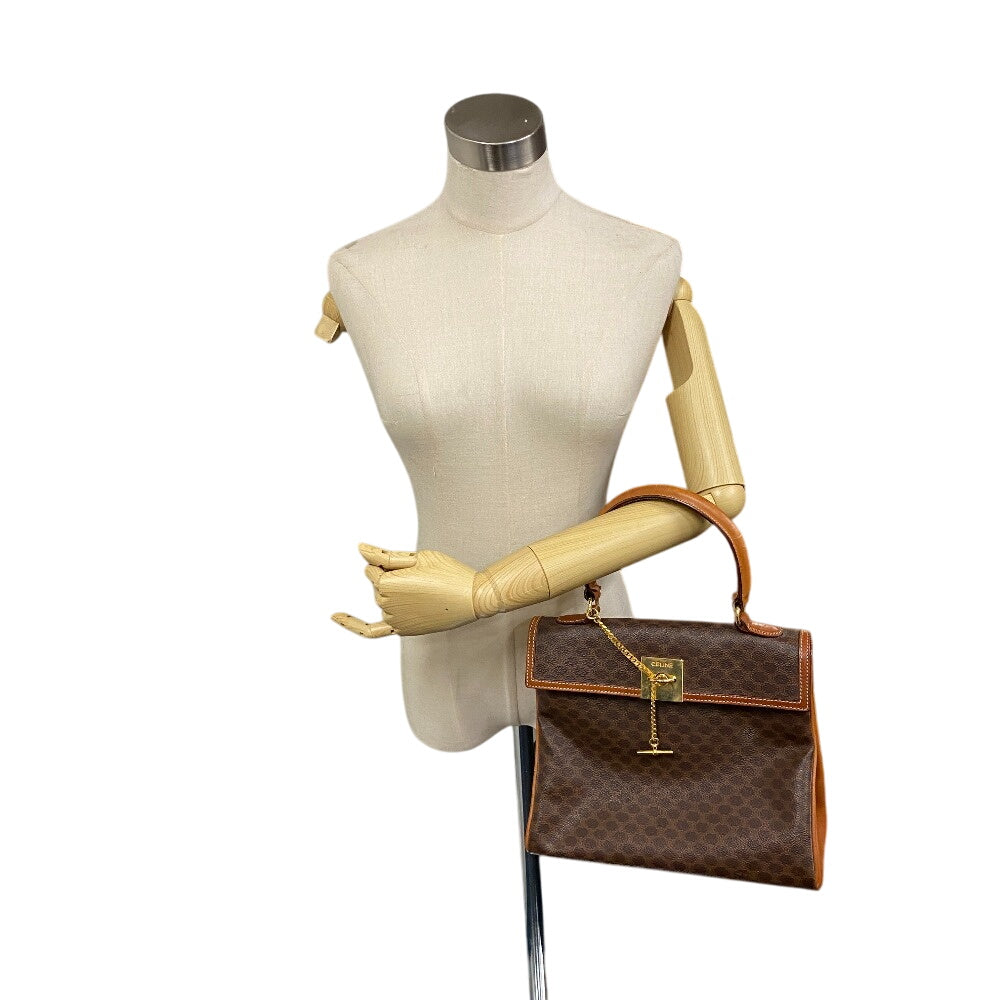 CELINE Handbag leather Brown Macadam Pattern Women