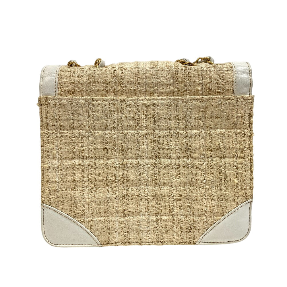 CHANEL Shoulder Bag Tweed, Leather white WChainShoulder COCO Mark Tweed Women