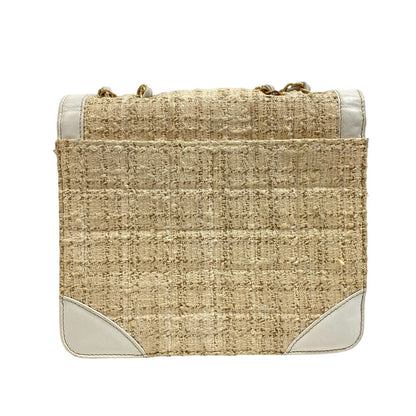CHANEL Shoulder Bag Tweed, Leather white WChainShoulder COCO Mark Tweed Women
