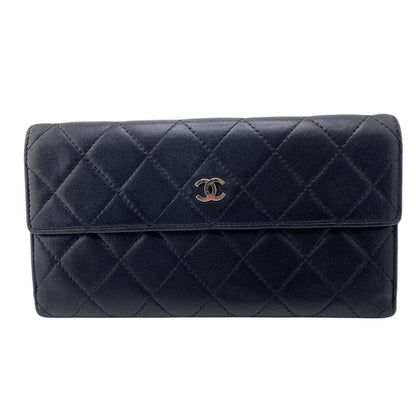 CHANEL Long Wallet Purse leather black Bifold Wallet Long Wallet W Hook Wallet Quilted COCO Mark Matrasse Women