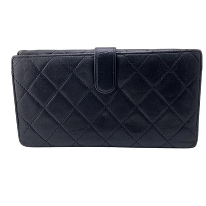 CHANEL Long Wallet Purse leather black Bifold Wallet Long Wallet W Hook Wallet Quilted COCO Mark Matrasse Women
