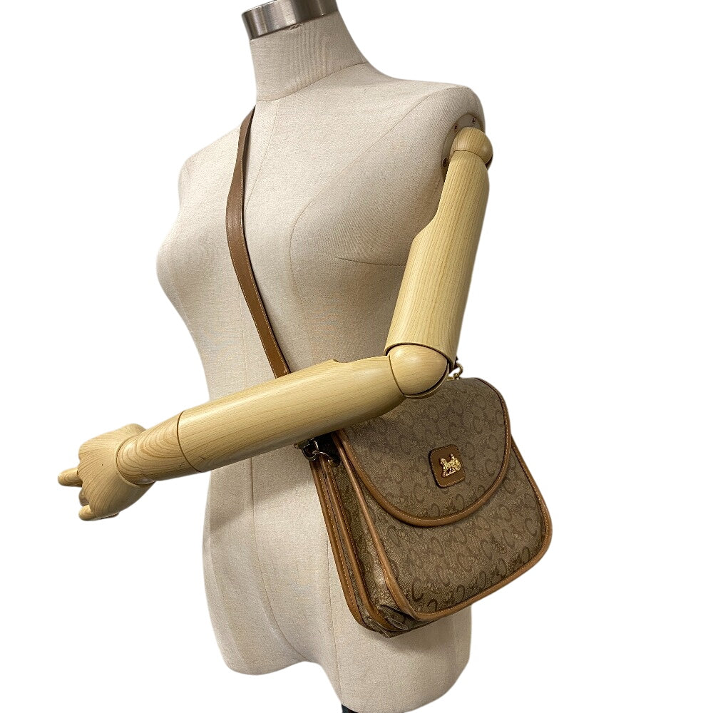 CELINE Shoulder Bag leather beige vintage Carriage Metal Women