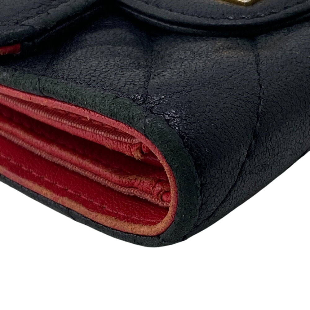 CHANEL Tri-fold wallet A82723 leather black Compact wallet 2.55 Matelasse Vstitch Chevron Women