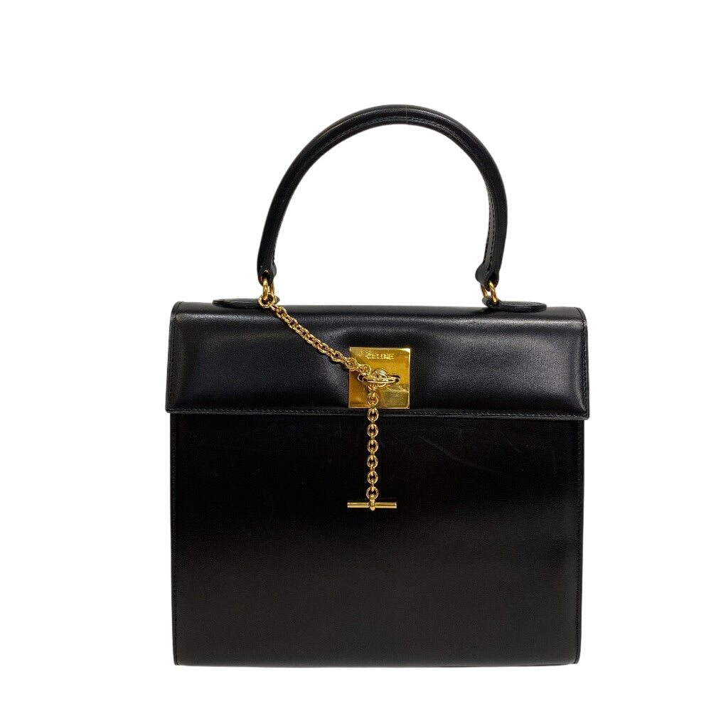 CELINE Handbag Leather, Calf Leather black vintage Chain lock Women