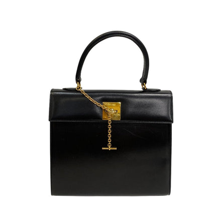 CELINE Handbag Leather, Calf Leather black vintage Chain lock Women