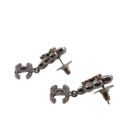 CHANEL Pierce ABA906 Gold Plated, Rhinestone Silver COCO Mark Clover