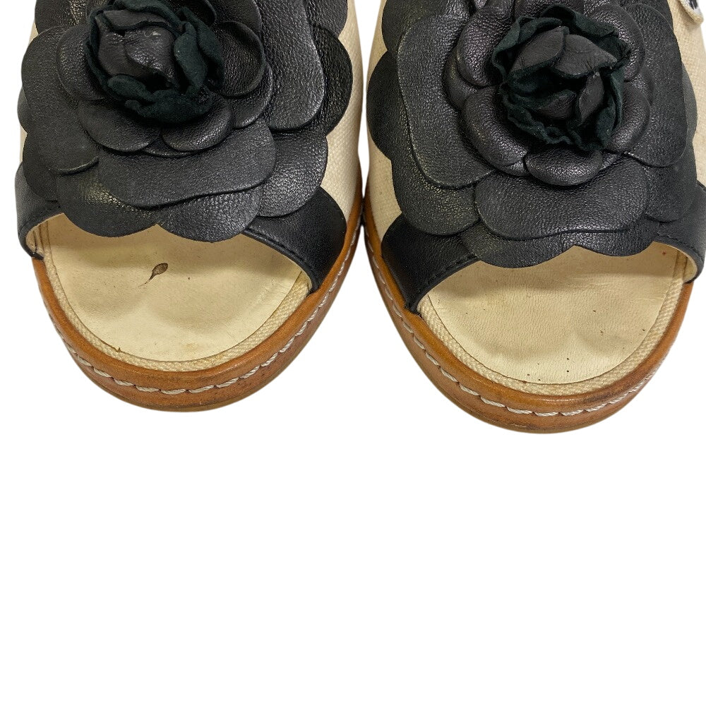CHANEL Sandals G25948 Canvas, Leather beige Camelia 38 1/2