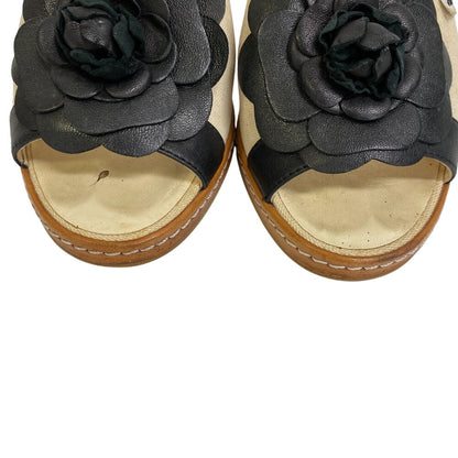 CHANEL Sandals G25948 Canvas, Leather beige Camelia 38 1/2