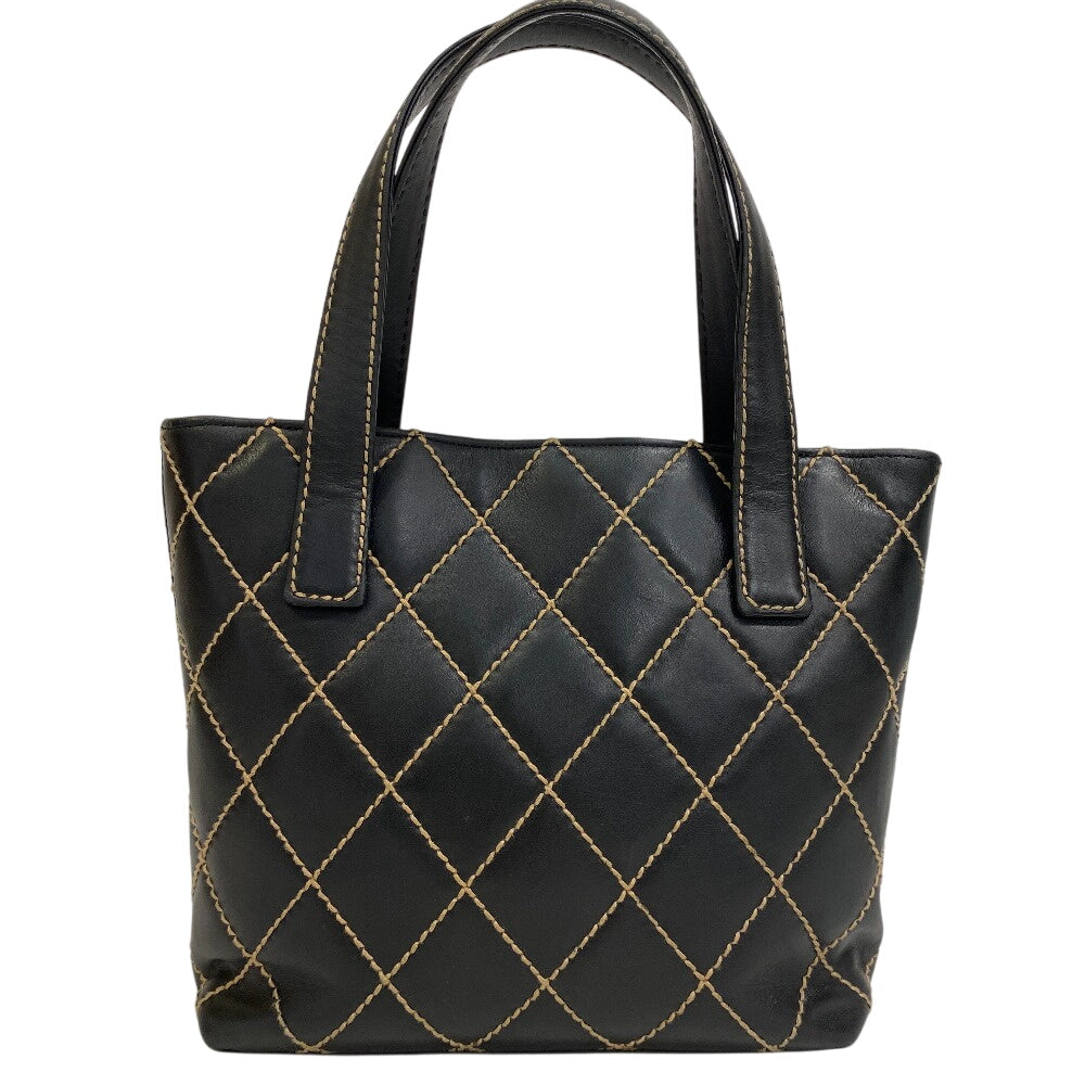 CHANEL Tote Bag Kid Calfskin Leather black Wild stitch