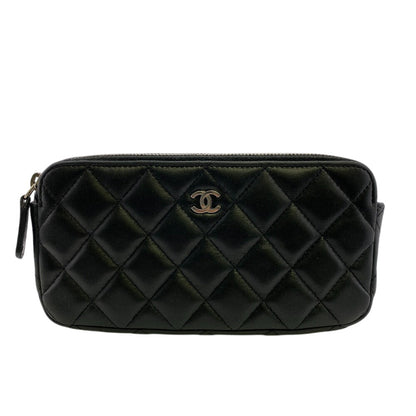 CHANEL Long Wallet Purse lambskin black Matrasse