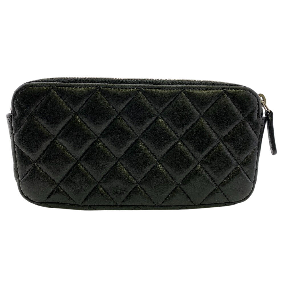 CHANEL Long Wallet Purse lambskin black Matrasse