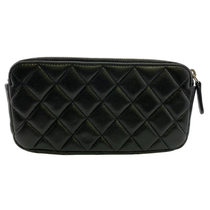 CHANEL Long Wallet Purse lambskin black Matrasse