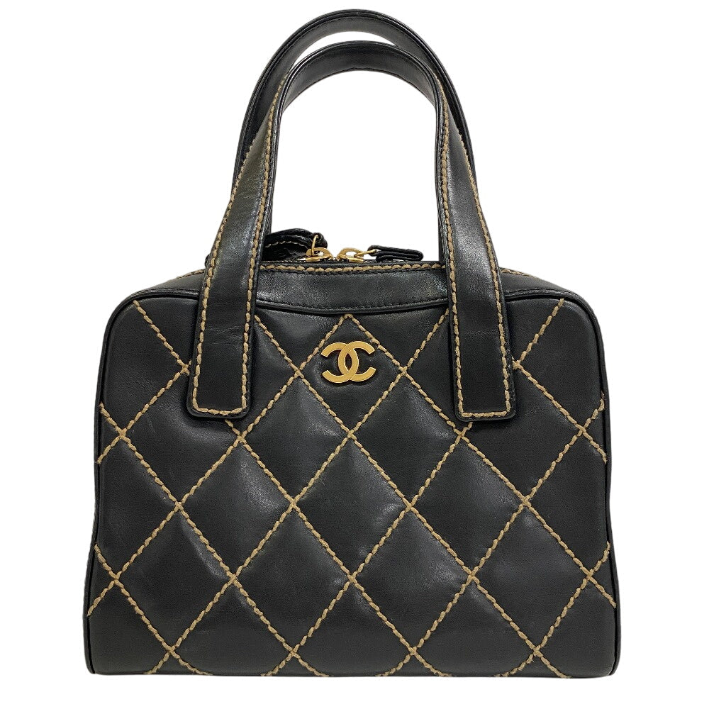 CHANEL Handbag leather black Wild stitch