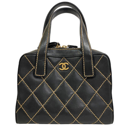 CHANEL Handbag leather black Wild stitch