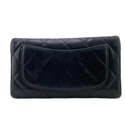 CHANEL Long Wallet Purse leather black Matrasse