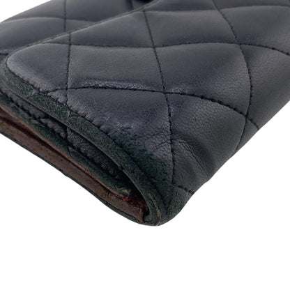 CHANEL Long Wallet Purse leather black Matrasse