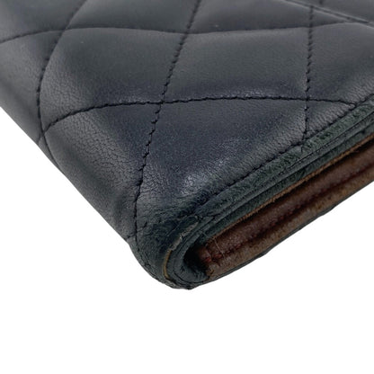 CHANEL Long Wallet Purse leather black Matrasse