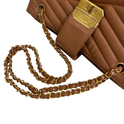 CHANEL Shoulder Bag lambskin Brown Gabriel accordion