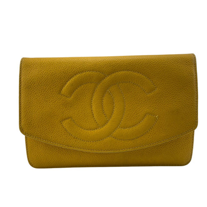 CHANEL Long Wallet Purse Caviar skin yellow COCO Mark