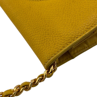 CHANEL Long Wallet Purse Caviar skin yellow COCO Mark