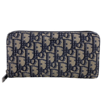 Christian Dior Long Wallet Purse Canvas, Leather Navy Trotter