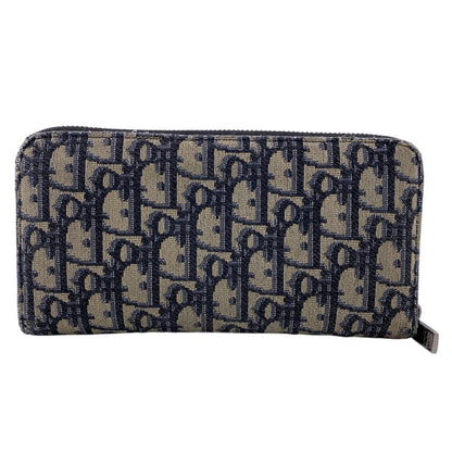 Christian Dior Long Wallet Purse Canvas, Leather Navy Trotter