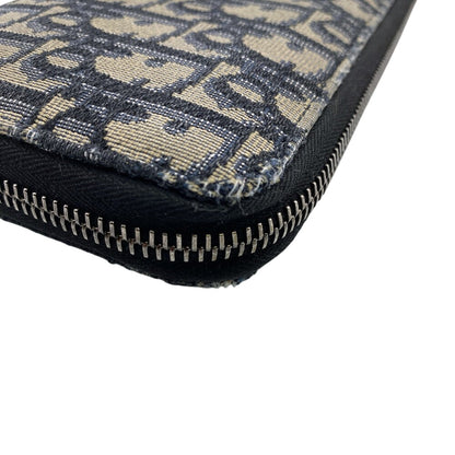 Christian Dior Long Wallet Purse Canvas, Leather Navy Trotter