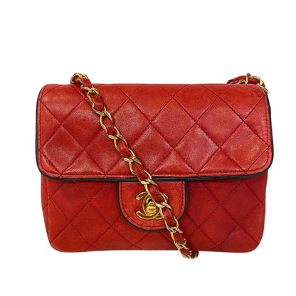 CHANEL Shoulder Bag leather Red lambskin Mini matrasse