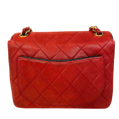 CHANEL Shoulder Bag leather Red lambskin Mini matrasse